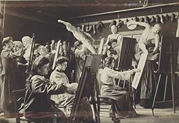 Art students painting from sculptures around 1859